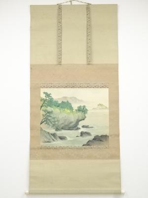 水野陽翠筆　伊豆の海　肉筆絹本掛軸（共箱）